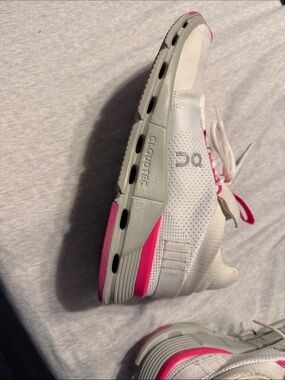 On Running White and Hot Pink Women's Athletic Sneakers